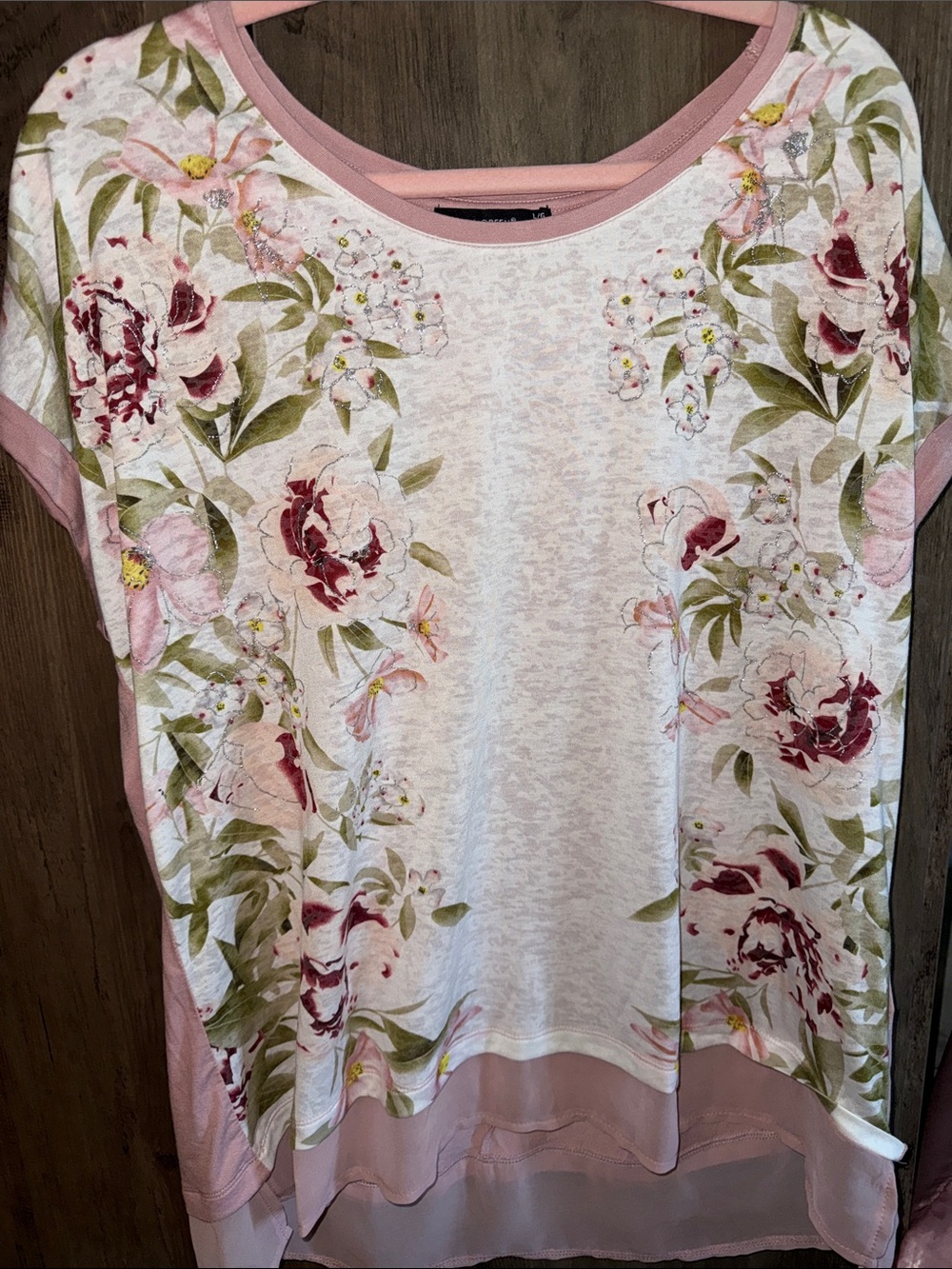 Floral Short-Sleeve Layered Hem Top